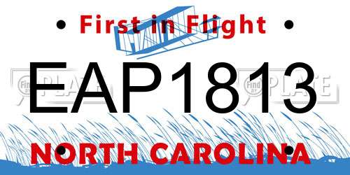 EAP1813 North Carolina License Plate