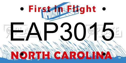 EAP3015 North Carolina License Plate