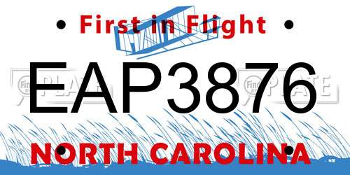EAP3876 North Carolina License Plate