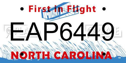 EAP6449 North Carolina License Plate