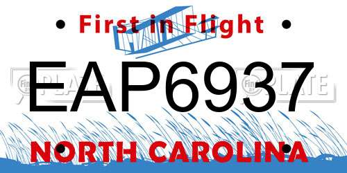 EAP6937 North Carolina License Plate