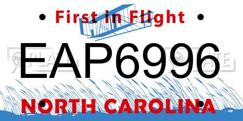 EAP6996 North Carolina License Plate