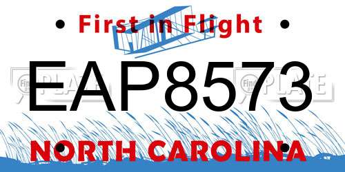 EAP8573 North Carolina License Plate
