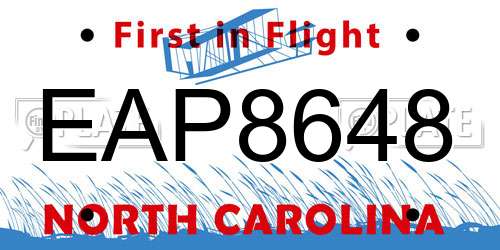 EAP8648 North Carolina License Plate