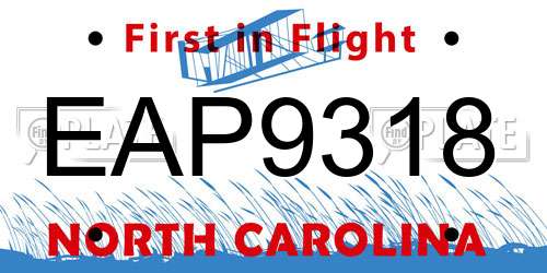 EAP9318 North Carolina License Plate