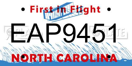 EAP9451 North Carolina License Plate