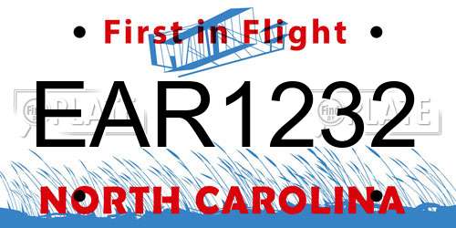 EAR1232 North Carolina License Plate
