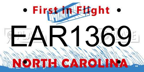 EAR1369 North Carolina License Plate