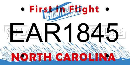 EAR1845 North Carolina License Plate