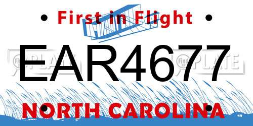 EAR4677 North Carolina License Plate