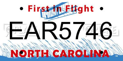 EAR5746 North Carolina License Plate