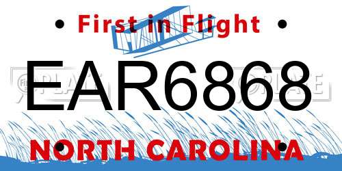 EAR6868 North Carolina License Plate