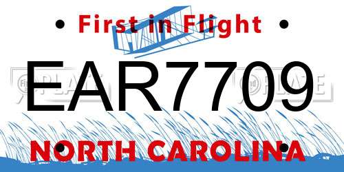 EAR7709 North Carolina License Plate