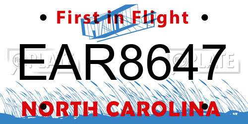 EAR8647 North Carolina License Plate