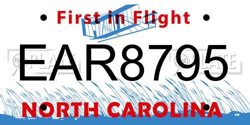 EAR8795 North Carolina License Plate