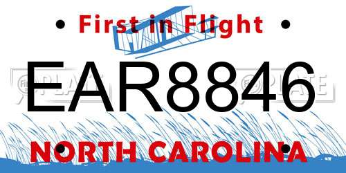 EAR8846 North Carolina License Plate