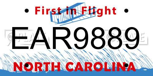 EAR9889 North Carolina License Plate