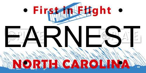 EARNEST North Carolina License Plate