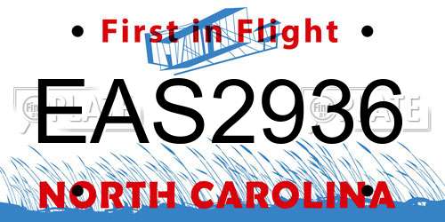 EAS2936 North Carolina License Plate