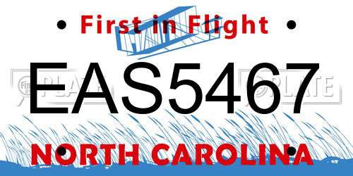 EAS5467 North Carolina License Plate