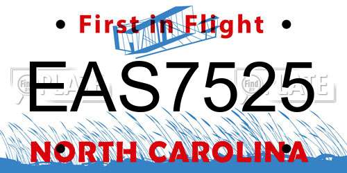 EAS7525 North Carolina License Plate