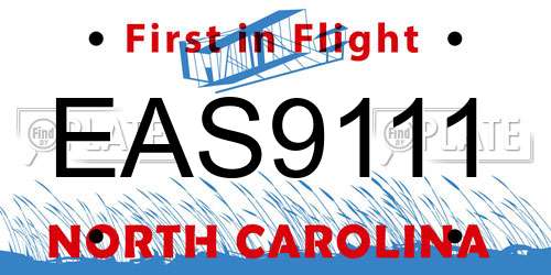 EAS9111 North Carolina License Plate