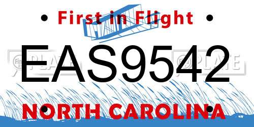 EAS9542 North Carolina License Plate