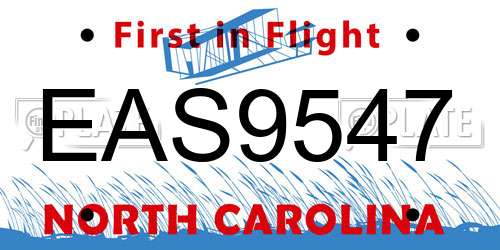 EAS9547 North Carolina License Plate