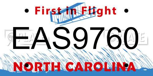 EAS9760 North Carolina License Plate