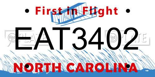 EAT3402 North Carolina License Plate