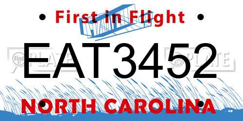 EAT3452 North Carolina License Plate