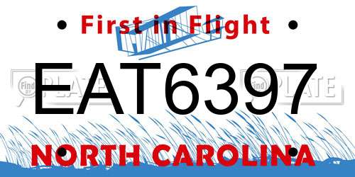 EAT6397 North Carolina License Plate