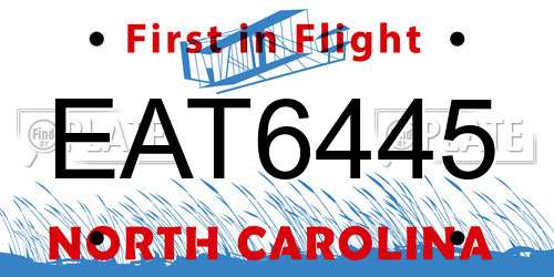 EAT6445 North Carolina License Plate