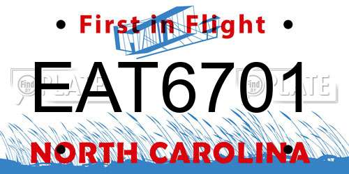 EAT6701 North Carolina License Plate