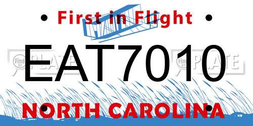 EAT7010 North Carolina License Plate