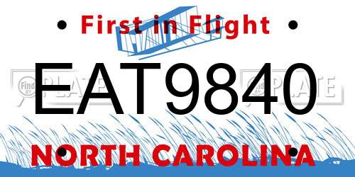 EAT9840 North Carolina License Plate