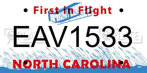 EAV1533 North Carolina License Plate