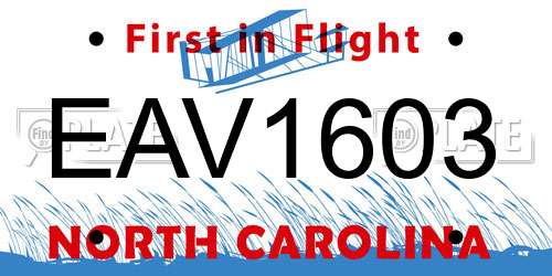 EAV1603 North Carolina License Plate