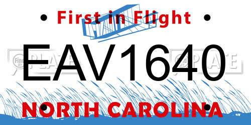 EAV1640 North Carolina License Plate