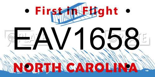 EAV1658 North Carolina License Plate