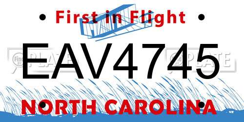 EAV4745 North Carolina License Plate
