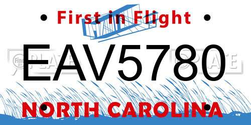 EAV5780 North Carolina License Plate