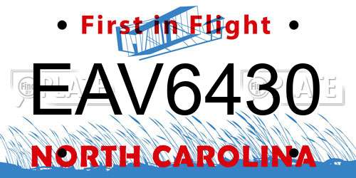 EAV6430 North Carolina License Plate