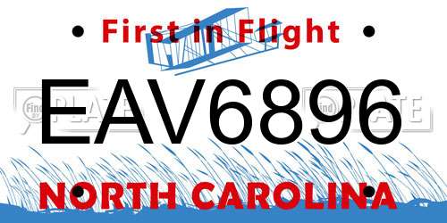 EAV6896 North Carolina License Plate