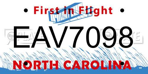EAV7098 North Carolina License Plate