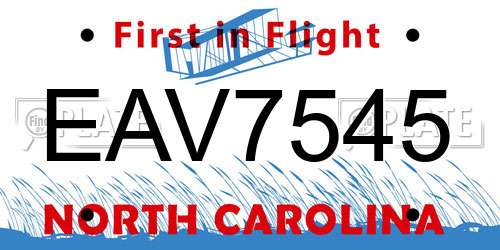 EAV7545 North Carolina License Plate