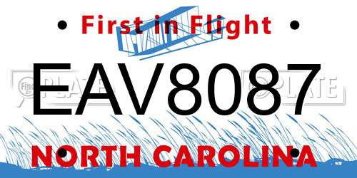 EAV8087 North Carolina License Plate