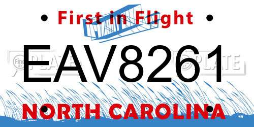EAV8261 North Carolina License Plate
