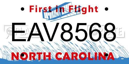 EAV8568 North Carolina License Plate
