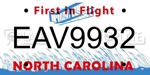 EAV9932 North Carolina License Plate